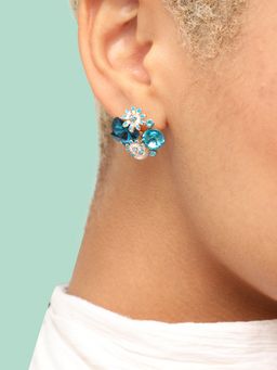 Sohi - Women Gold Plated Blue White Contemporary Studs Earrings