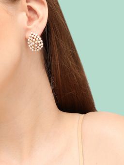 Sohi - Women Gold Plated White Teardrop Shaped Studs Earrings