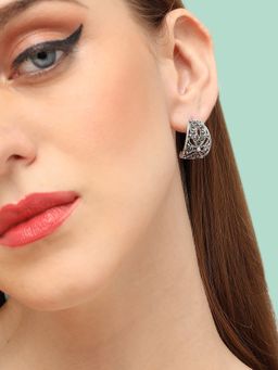 Sohi - Black Silver-Plated Contemporary Studs Earrings