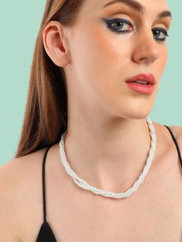 Sohi - Women White Silver-Plated Pearls Beaded Necklace