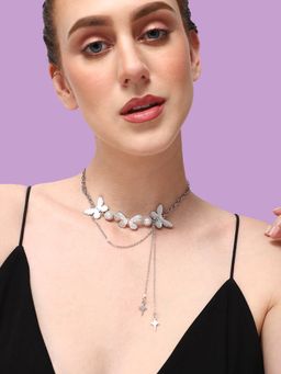 Sohi - Silver White Silver Plated Layered Chain