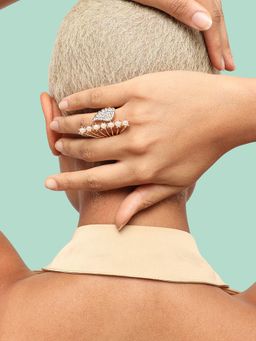 Sohi - Gold-Plated White Stones Pearls Studded Finger Ring