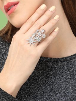 Sohi - White Silver-Plated Artificial Stones-Studded Finger Ring