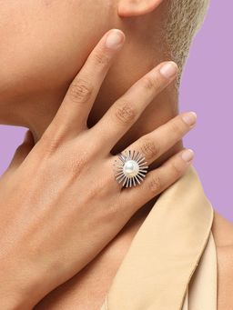 Sohi - Silver-Plated White Stone Studded Adjustable Finger Ring