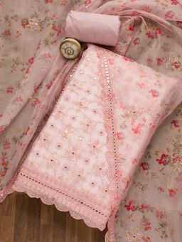 Koskii - Pink Sequins Tissue Unstitched Kurta with Bottom & Dupatta (Set of 3) (Set of Three)