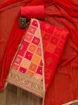 Koskii - Mustard Zariwork Art Silk Unstitched Kurta with Bottom & Dupatta (Set of 3) (Set of Three)