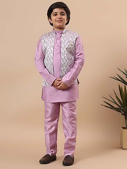 BT DEZINES - Boys Purple Cotton Silk Kurta & Pyjama with Jacket