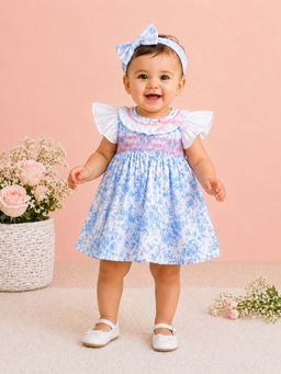My Milestones - The Charlotte Embroidered Blue Dress with Bloomer & Headband
