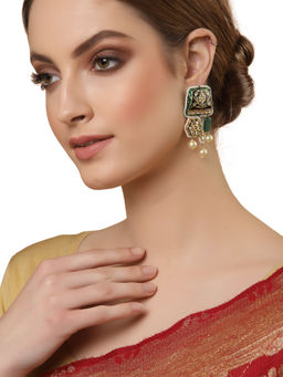 Dugran By Dugristyle - Blue & Green Meenakari Kundan Dangler Earring