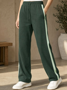 Nobero - Womens Green Cotton Flared Terry Pant