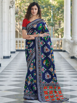 Odette - Festive Designer Navy Blue Saree with Unstitched Blouse