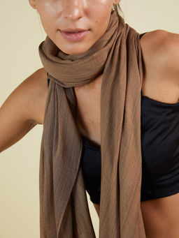 Femmella - Brown Self Checkered Scarf