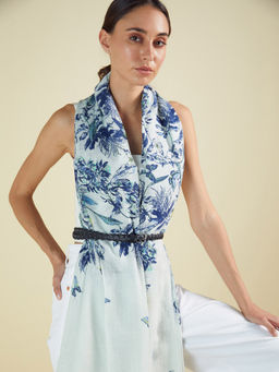 Femmella - White And Blue Butterfly Print Scarf