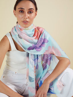 Femmella - Multi Water Color Floral Print Scarf
