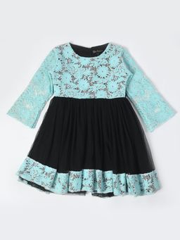Bella Moda - Girls Fit and Flair Floral Full Sleeve Party Wear Dress-Blue
