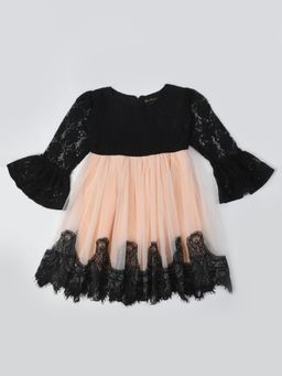 Bella Moda - Girls Fit and Flair Colorblock 3-4 Sleeve Party Wear Dress-Peach