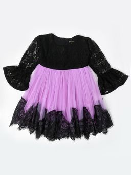 Bella Moda - Girls Fit and Flair Colorblock 3-4 Sleeve Party Wear Dress-Purple