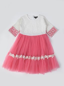 Bella Moda - Girls Fit and Flair Half Sleeve Party Wear Dress-Pink