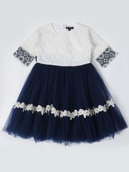 Bella Moda - Girls Fit and Flair Half Sleeve Party Wear Dress-Blue