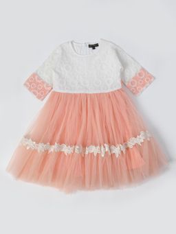 Bella Moda - Girls Fit and Flair Half Sleeve Party Wear Dress-Peach