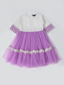 Bella Moda - Girls Fit and Flair Half Sleeve Party Wear Dress-Purple