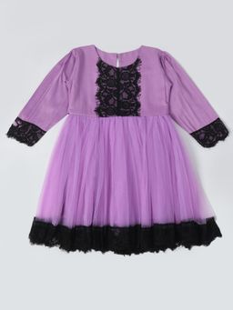 Bella Moda - Girls Fit and Flair Embroidered Full Sleeve Party Wear Dress-Purple