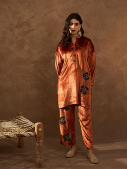 STADO - Rust Anti Fit Embroidered Kurta and Pant (Set of 2)