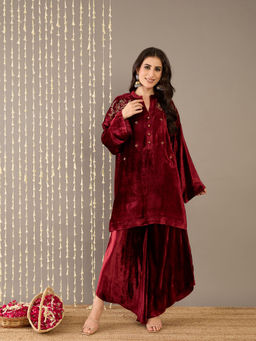 STADO - Maroon Anti Fit Kurta and Palazzo (Set of 2)