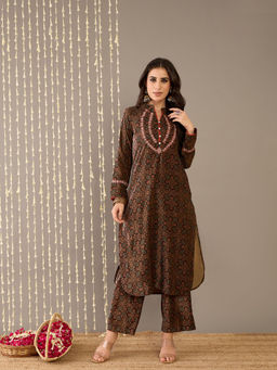 STADO - Coffee Printed Kurta and Pant (Set of 2)