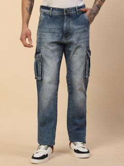 Cantabil - Blue Regular Fit Casual Cargo Jeans For Men