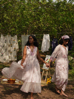 Label Earthen - Baby Pink Jamdani Embroidery Dress