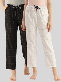 Kryptic - Womens Black & White Cotton Check Lounge Pajamas (Pack of 2)