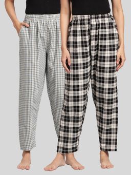 Kryptic - Womens Blue & Black Cotton Check Lounge Pajamas (Pack of 2)