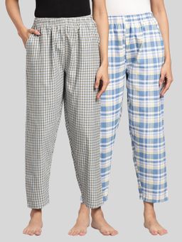 Kryptic - Womens Blue Cotton Check Lounge Pajamas (Pack of 2)
