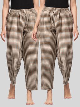 Kryptic - Womens Brown Cotton Check Lounge Pajamas (Pack of 2)