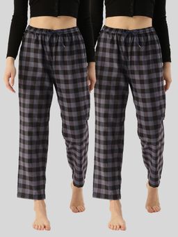 Kryptic - Womens Grey Cotton Check Lounge Pajamas (Pack of 2)