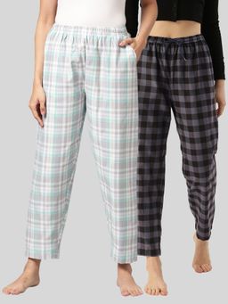 Kryptic - Womens Multi Cotton Check Lounge Pajamas (Pack of 2)