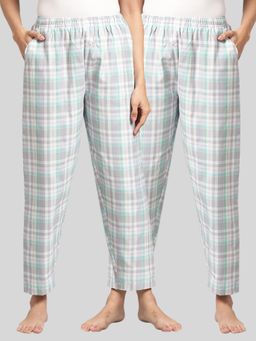 Kryptic - Womens Grey Cotton Check Lounge Pajamas (Pack of 2)