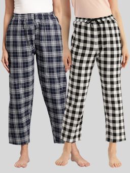 Kryptic - Womens Navy & Black Cotton Check Lounge Pajamas (Pack of 2)