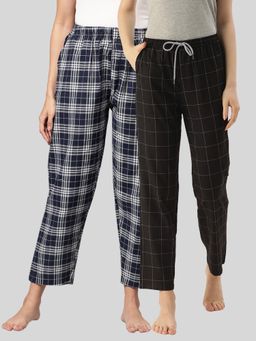 Kryptic - Womens Navy & Black Cotton Check Lounge Pajamas (Pack of 2)