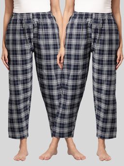 Kryptic - Womens Navy Cotton Check Lounge Pajamas (Pack of 2)