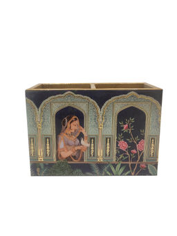 EXPRESSION GIFTING - Deep Blue Wooden Two Divider Cutlery Holder