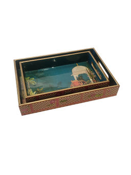 EXPRESSION GIFTING - Blue Wooden Rectangle Tray Set Of 2
