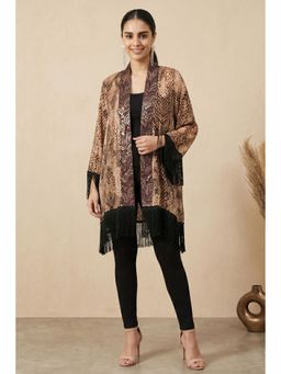 First Resort by Ramola Bachchan - Brown Animal Print Kimono
