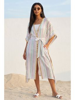 First Resort by Ramola Bachchan - White Lurex Short Cover-up (set Of 2)