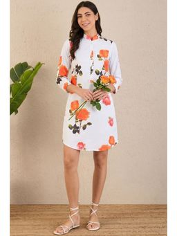 First Resort by Ramola Bachchan - Pink And Orange Floral Shirt Dress