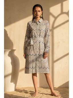 First Resort by Ramola Bachchan - Grey Zig-zag Shirt Dress (set Of 2)