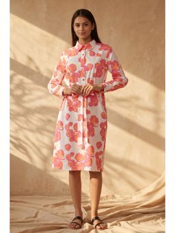 First Resort by Ramola Bachchan - Orange Rose Print Shirt Dress (set Of 2)