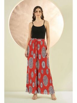 First Resort by Ramola Bachchan - Red Geometric Print Pleated Palazzo