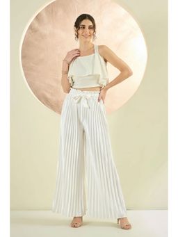 First Resort by Ramola Bachchan - White Pleated Palazzo